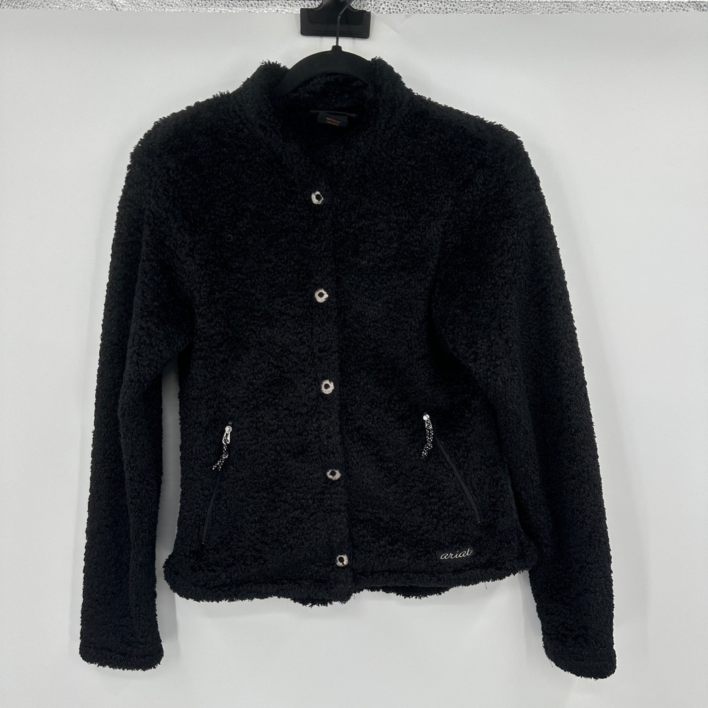 Ariat Black Fleece Jacket Button Front Zip Pockets Women's M/M
